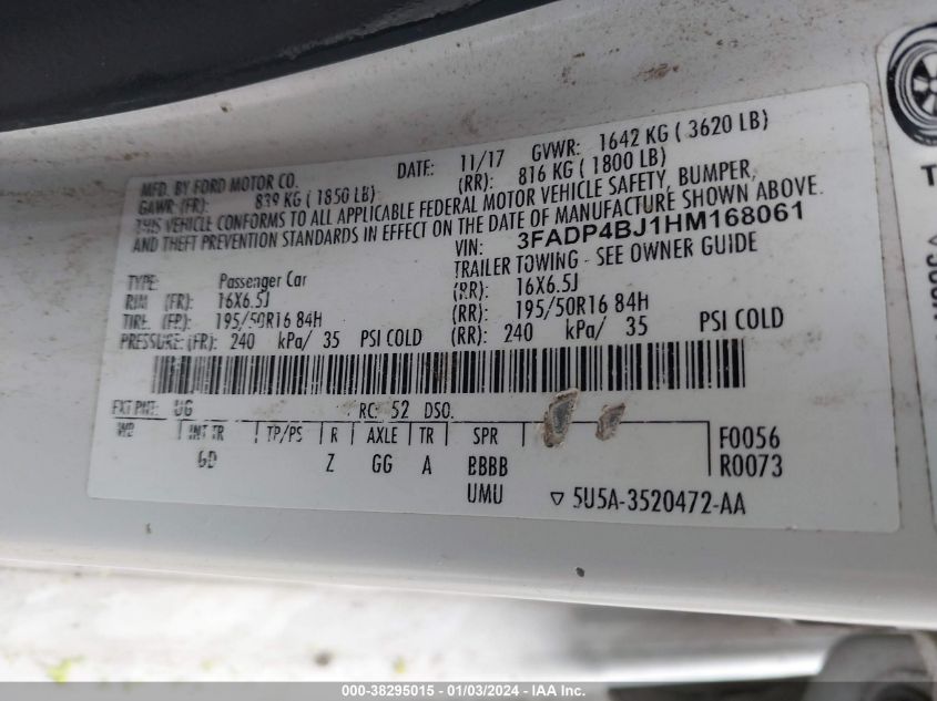 2017 FORD FIESTA SE - 3FADP4BJ1HM168061