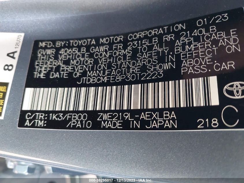 2023 TOYOTA COROLLA HYBRID LE - JTDBCMFE8P3012223