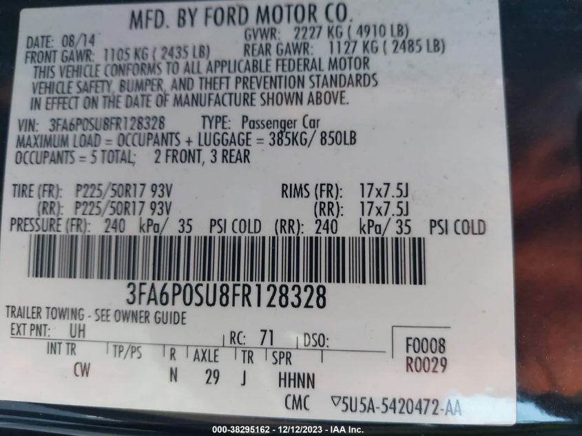 2015 FORD FUSION ENERGI TITANIUM - 3FA6P0SU8FR128328