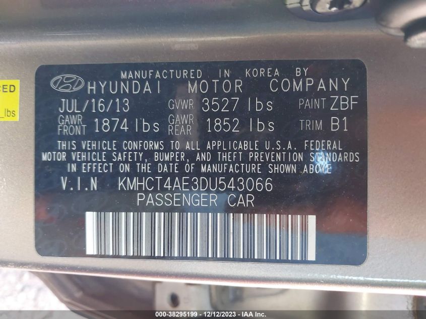 2013 HYUNDAI ACCENT GLS - KMHCT4AE3DU543066