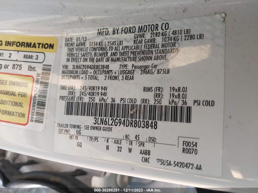 2013 LINCOLN MKZ - 3LN6L2G94DR803848
