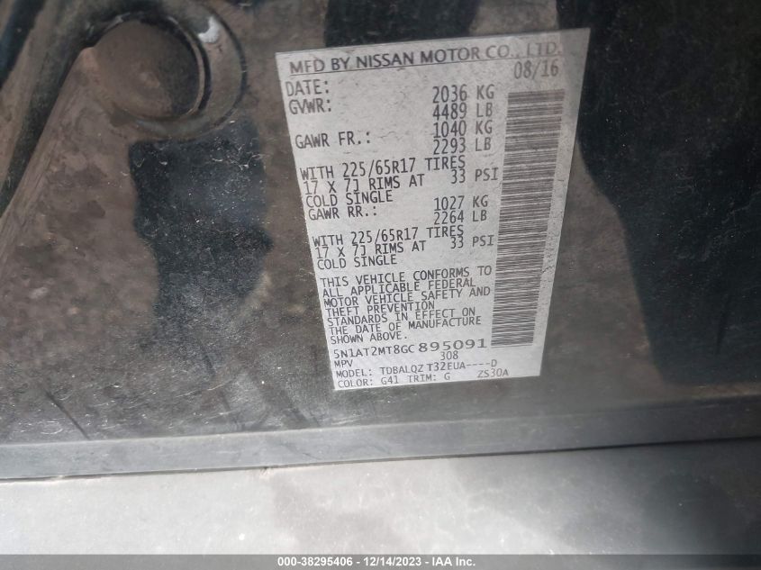 2016 NISSAN ROGUE SV - 5N1AT2MT8GC895091