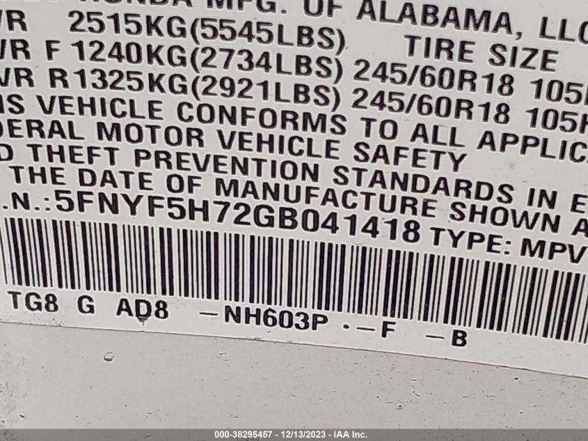 2016 HONDA PILOT EXLN - 5FNYF5H72GB041418