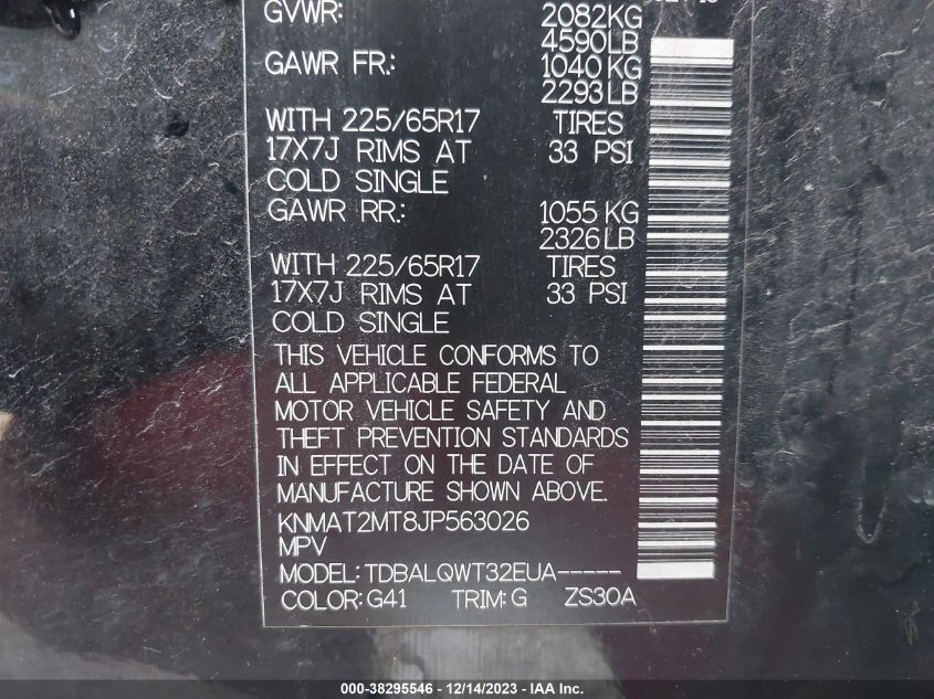 2018 NISSAN ROGUE SV - KNMAT2MT8JP563026