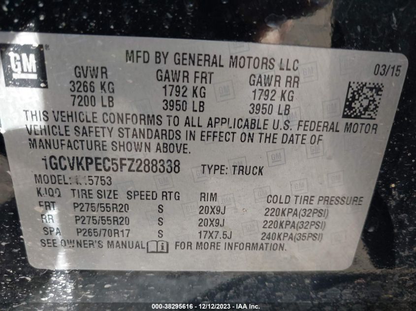 2015 CHEVROLET SILVERADO 1500 WT - 1GCVKPEC5FZ288338