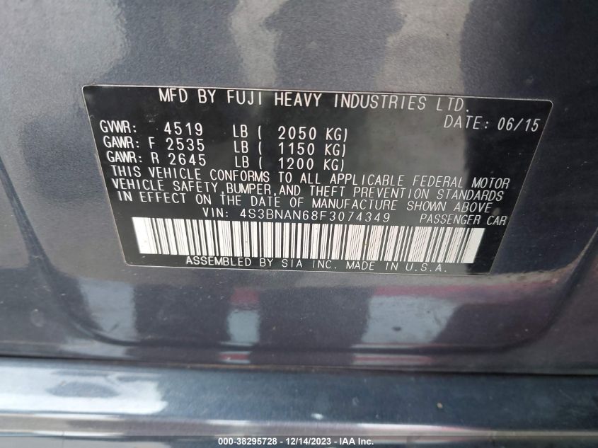 2015 SUBARU LEGACY 2.5I LIMITED - 4S3BNAN68F3074349