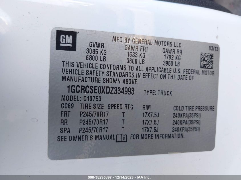 2013 CHEVROLET SILVERADO 1500 LT - 1GCRCSE0XDZ334993