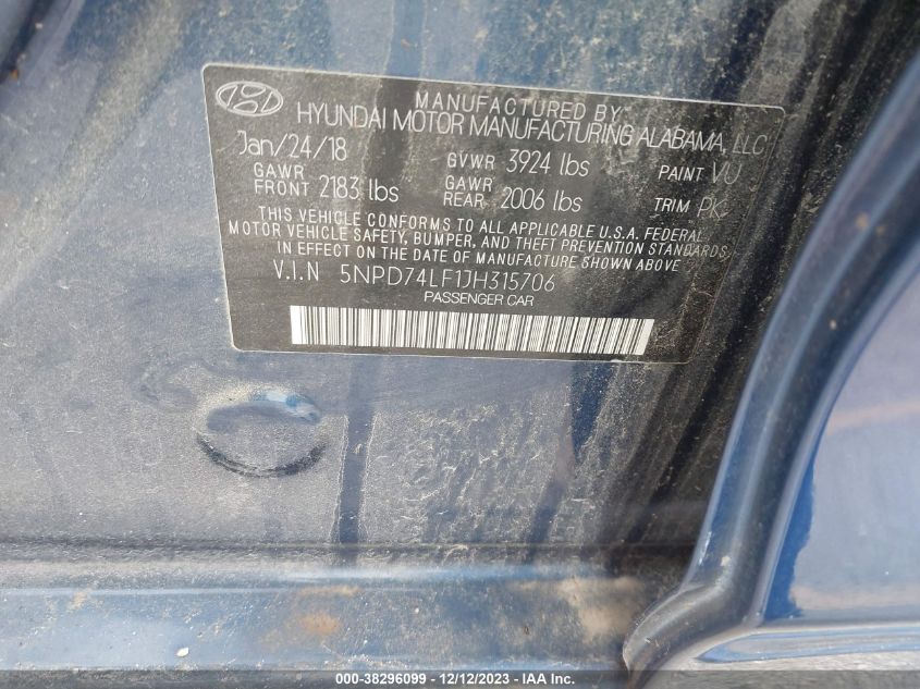 2018 HYUNDAI ELANTRA SE - 5NPD74LF1JH315706