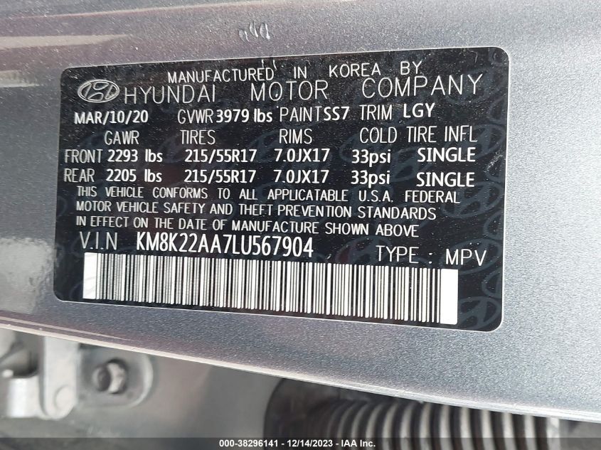 2020 HYUNDAI KONA SEL - KM8K22AA7LU567904