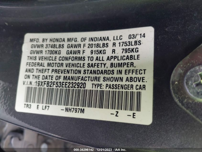 2014 HONDA CIVIC LX - 19XFB2F53EE232920