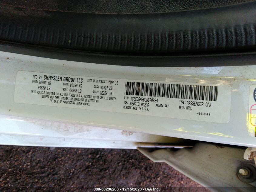 2013 CHRYSLER 200 LX - 1C3CCBAB6DN670634