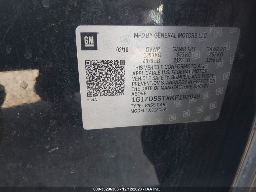 2019 CHEVROLET MALIBU LT - 1G1ZD5STXKF192049