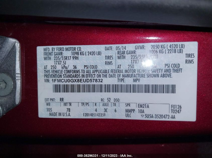 2014 FORD ESCAPE SE - 1FMCU0GX8EUD57832