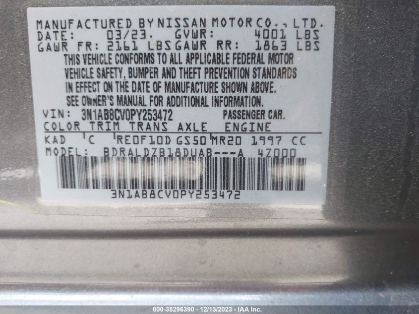 2023 NISSAN SENTRA SV - 3N1AB8CV0PY253472