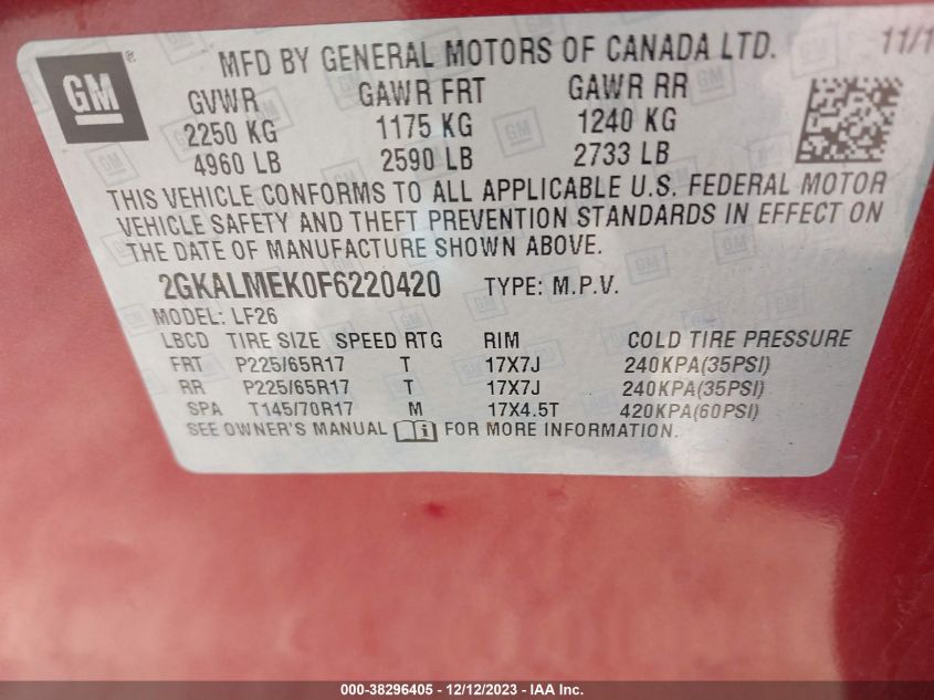 2015 GMC TERRAIN SLE-1 - 2GKALMEK0F6220420