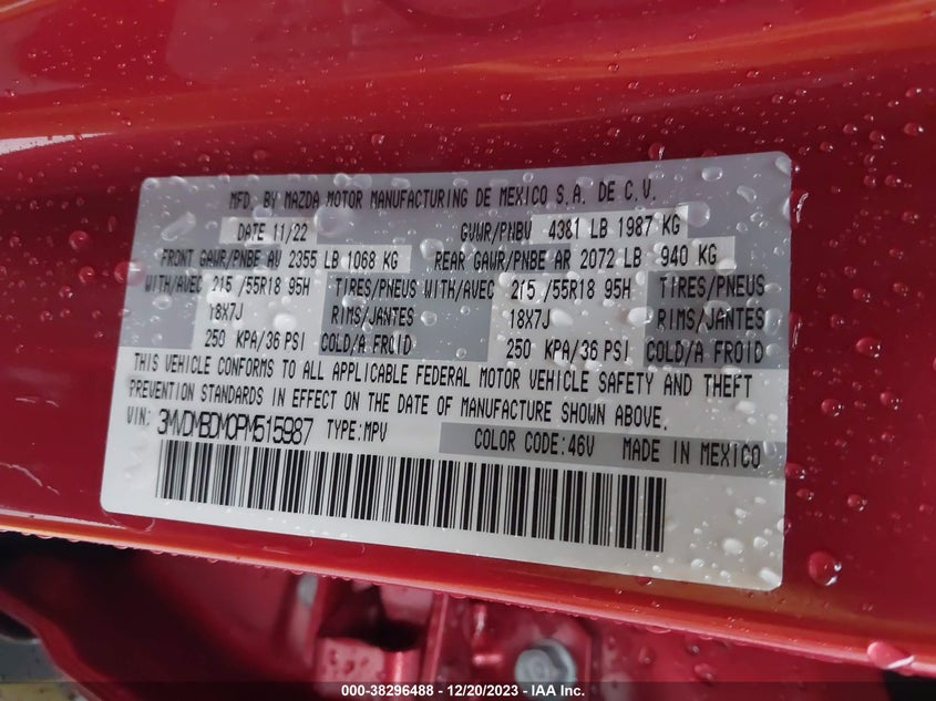 VIN 3MVDMBDM0PM515987 2023 MAZDA CX-30 PREMIUM