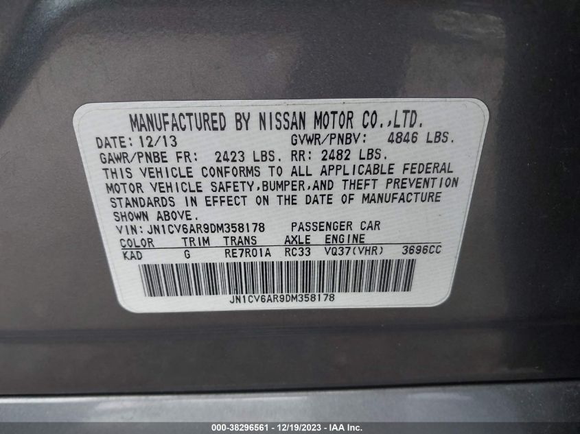 2013 INFINITI G37X - JN1CV6AR9DM358178