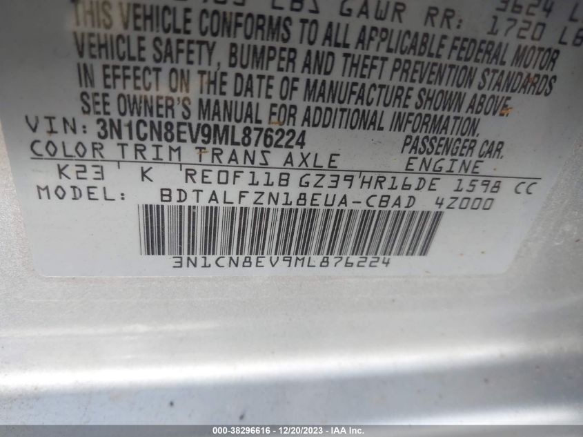 2021 NISSAN VERSA SV XTRONIC CVT - 3N1CN8EV9ML876224