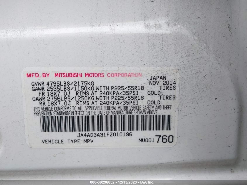 2015 MITSUBISHI OUTLANDER SE - JA4AD3A31FZ010196