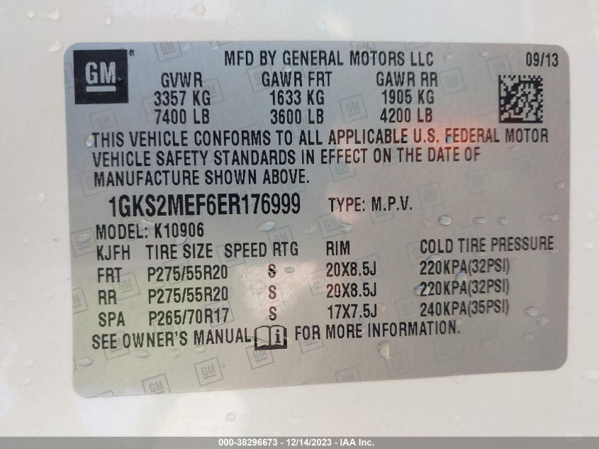 2014 GMC YUKON XL 1500 DENALI - 1GKS2MEF6ER176999