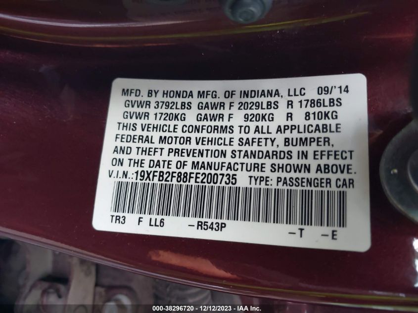 2015 HONDA CIVIC EX - 19XFB2F88FE200735