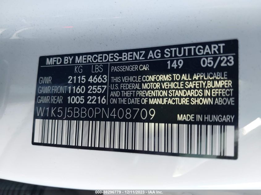 2023 MERCEDES-BENZ AMG CLA 35 4MATIC W1K5J5BB0PN408709