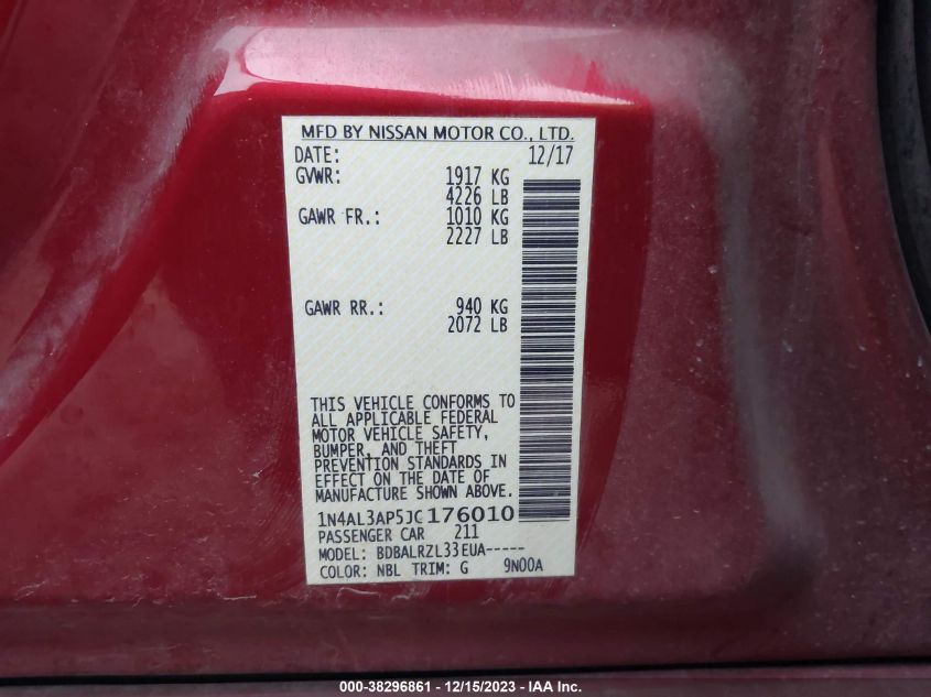 2018 NISSAN ALTIMA 2.5/S/SV/SL/SR - 1N4AL3AP5JC176010