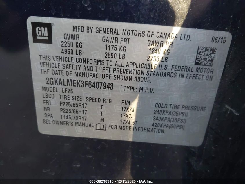 2015 GMC TERRAIN SLE-1 - 2GKALMEK3F6407943