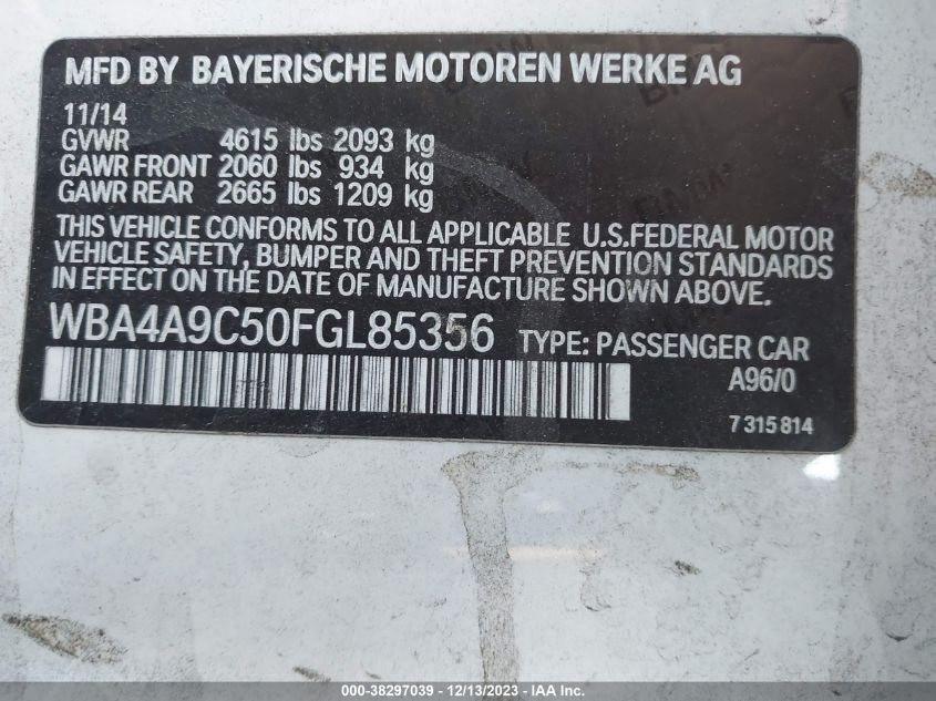 2015 BMW 428 GRAN COUPE - WBA4A9C50FGL85356