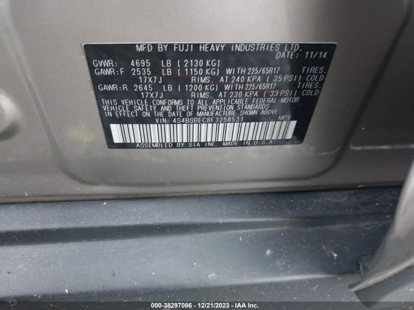 2015 SUBARU OUTBACK 2.5I PREMIUM - 4S4BSBEC8F3258531