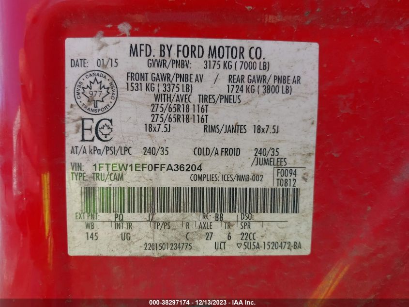 2015 FORD F-150 XLT - 1FTEW1EF0FFA36204