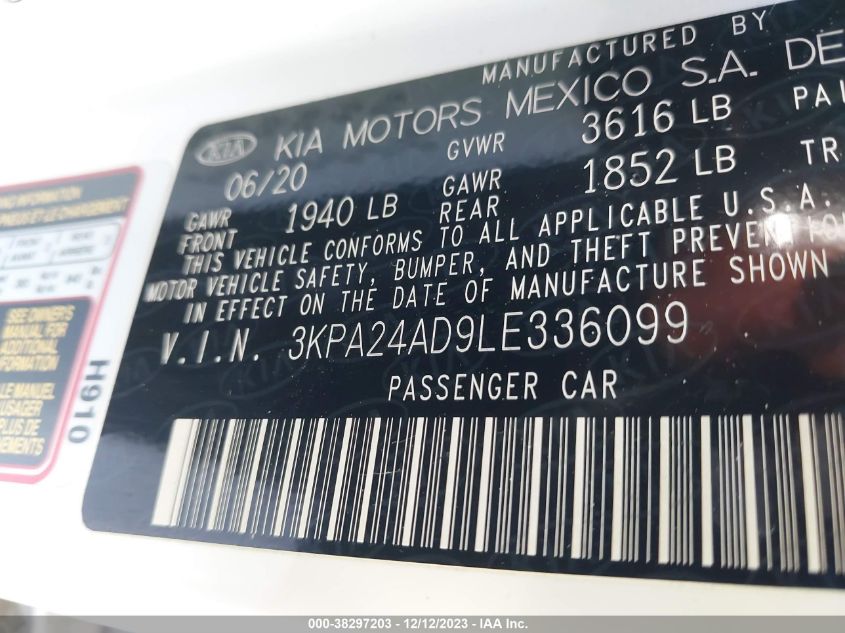 2020 KIA RIO LX/S - 3KPA24AD9LE336099