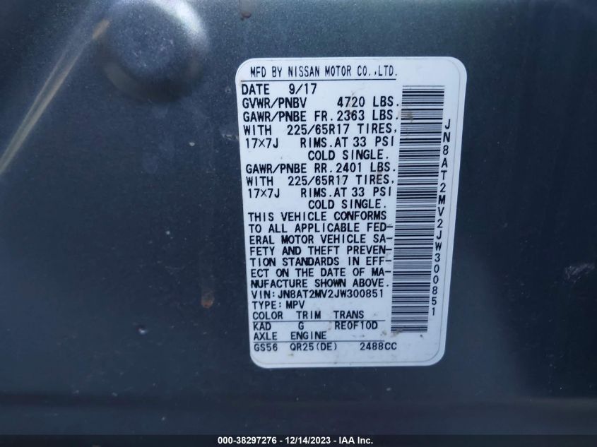 2018 NISSAN ROGUE SV - JN8AT2MV2JW300851