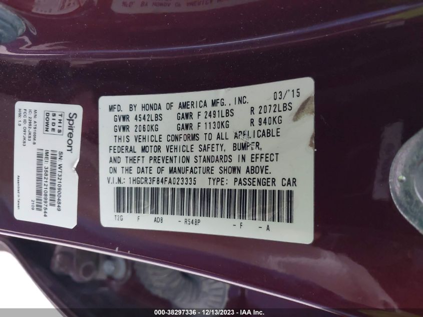 2015 HONDA ACCORD EX-L V-6 - 1HGCR3F84FA023335