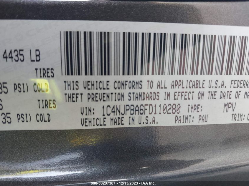 2015 JEEP PATRIOT SPORT - 1C4NJPBA6FD110280