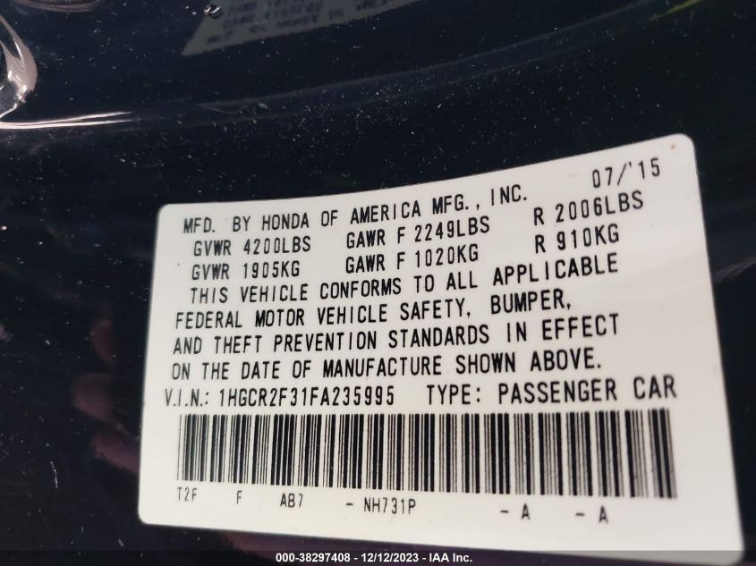 2015 HONDA ACCORD LX - 1HGCR2F31FA235995