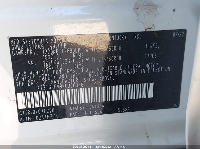 2022 TOYOTA RAV4 SE - 004T3T6RFV9NU0903