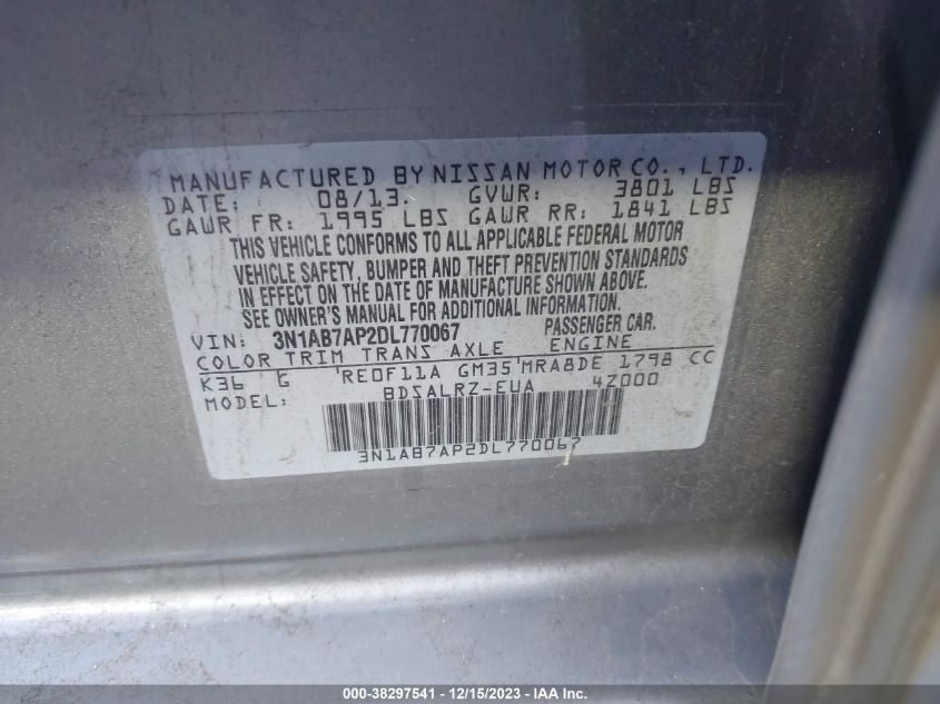 2013 NISSAN SENTRA S/SV/SR/SL - 3N1AB7AP2DL770067