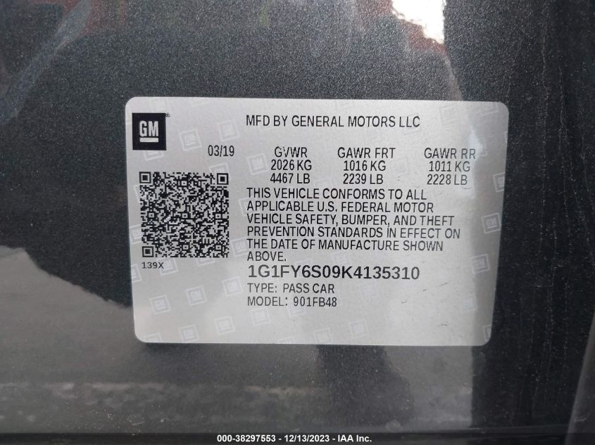 2019 CHEVROLET BOLT EV LT - 1G1FY6S09K4135310