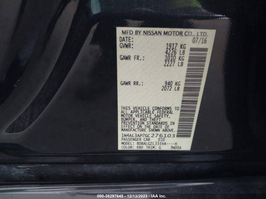2016 NISSAN ALTIMA 2.5/S/SV/SL/SR - 1N4AL3AP7GC276103