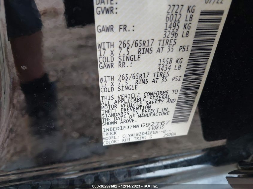 2022 NISSAN FRONTIER SV 4X2 - 1N6ED1EJ7NN692167