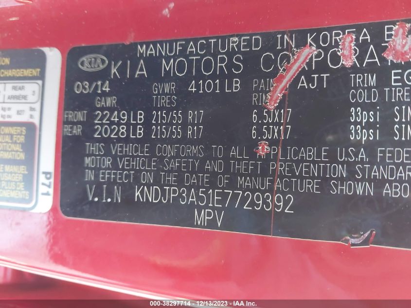 2014 KIA SOUL + - KNDJP3A51E7729392