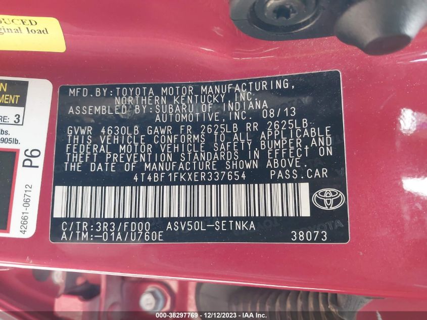2014 TOYOTA CAMRY LE - 4T4BF1FKXER337654