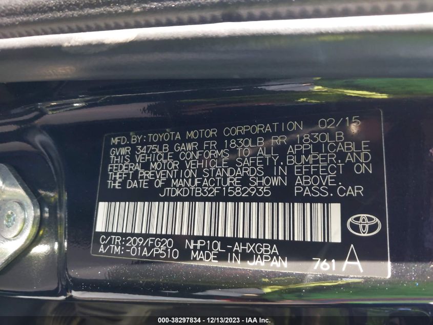 2015 TOYOTA PRIUS C THREE - JTDKDTB32F1582935