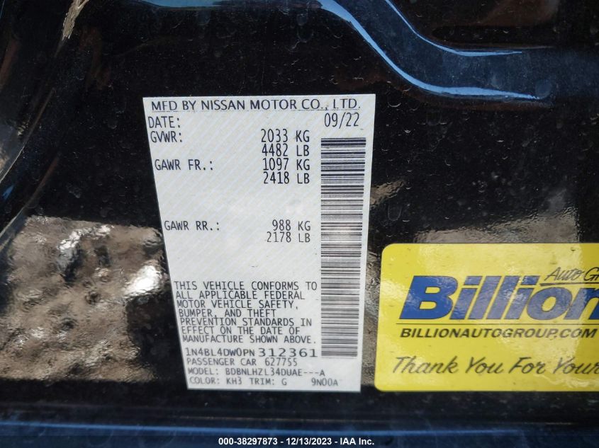 2023 NISSAN ALTIMA SV - 1N4BL4DW0PN312361