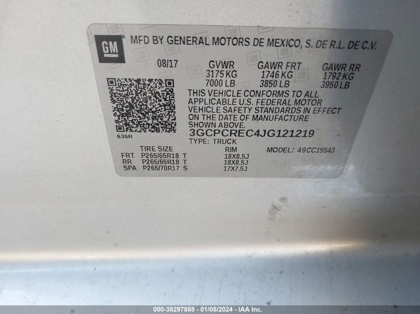 2018 CHEVROLET SILVERADO 1500 1LT - 3GCPCREC4JG121219