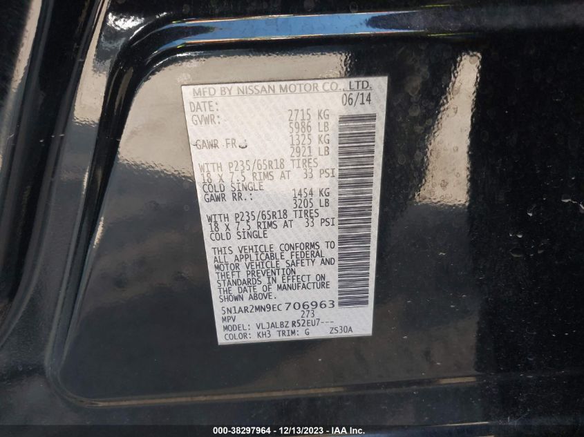 2014 NISSAN PATHFINDER S/SV/SL/PLATINUM - 5N1AR2MN9EC706963