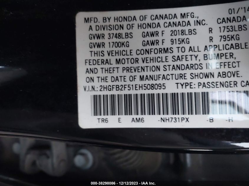 2014 HONDA CIVIC LX - 2HGFB2F51EH508095