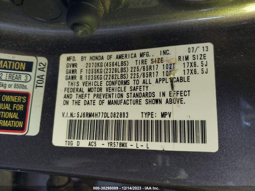 2013 HONDA CR-V EX-L - 5J6RM4H77DL082893