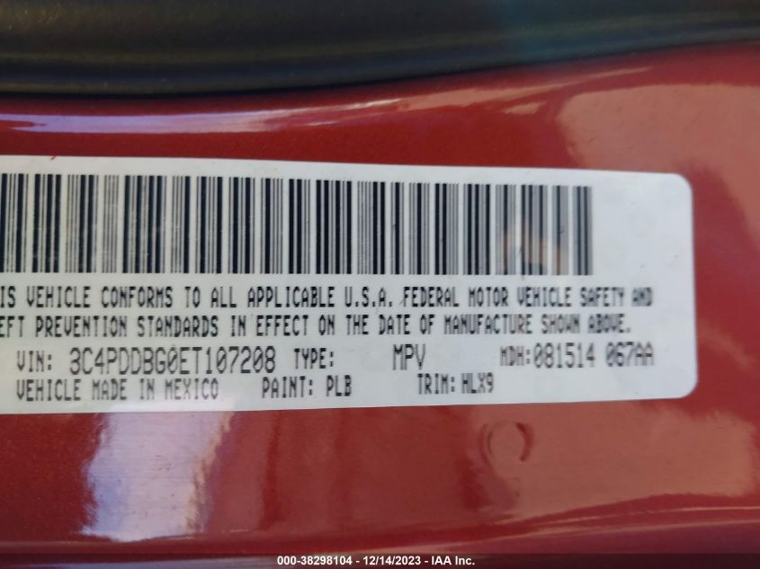 2014 DODGE JOURNEY SXT - 3C4PDDBG0ET107208